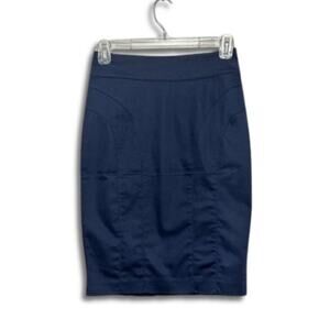 H&M Pencil Skirt Above Knee Length Cotton Blend Stretch Stitching Blue W 4 NWT